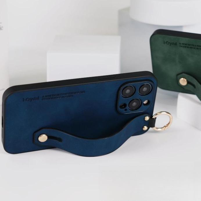 For iPhone 16ProMax 16 15 14 13 12 Case With Wristband, Matte Durable Faux Leather Kickstand Shockproof Phone Case