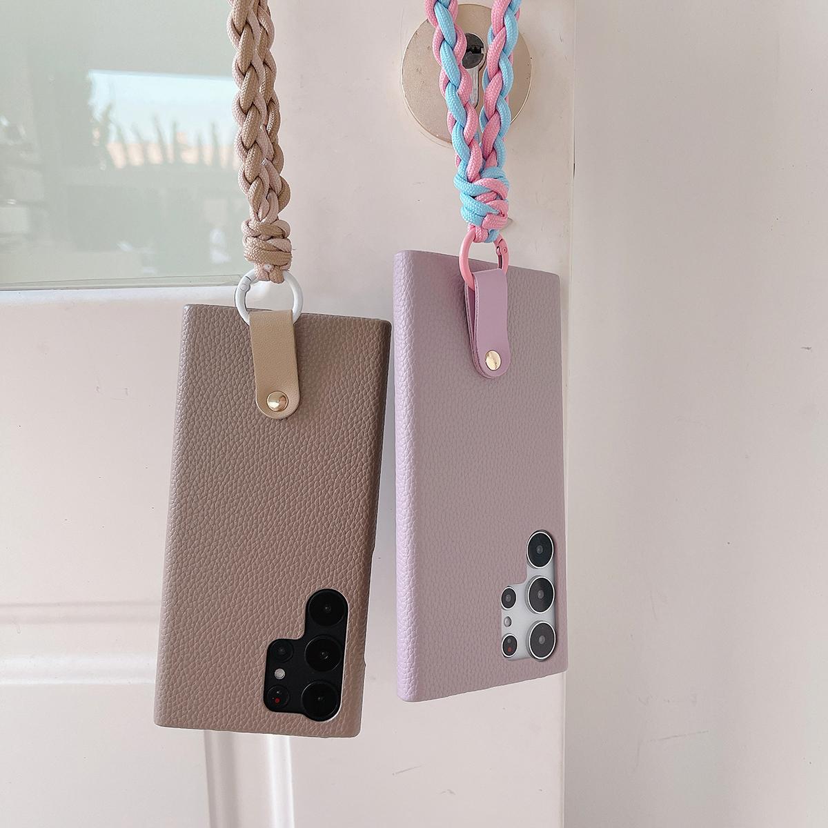 Luxury Wrist Strap Soft Leather Phone Case For Samsung S25 S24 S23 S22 S21 A15 A25 A35 A55 Solid Color Cover