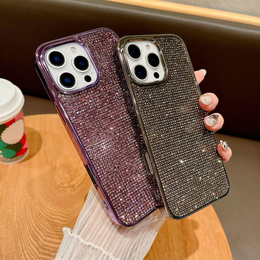 Luxury Rhinestone Glitter Plating Slim PC Phone Case For iPhone 16ProMax 15 14 13 Hard Full Cover