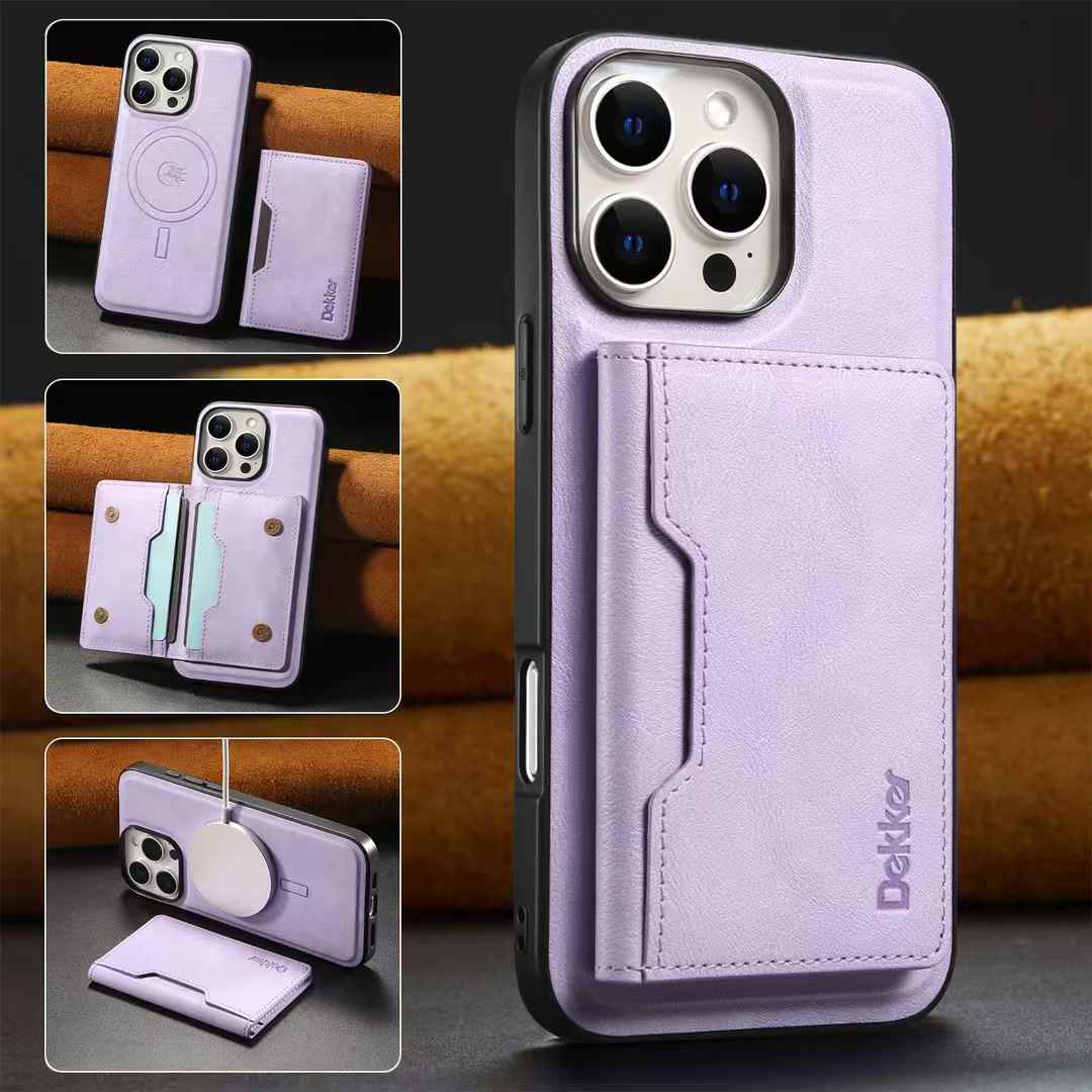 For iPhone 16ProMax 16 15 14 13 12 Leather Phone Case with Strong Magnetic Double Folding Wallet, Anti-Fall Card Bag Kickstand for Magsafe Shockproof Business Hard Full Cover
