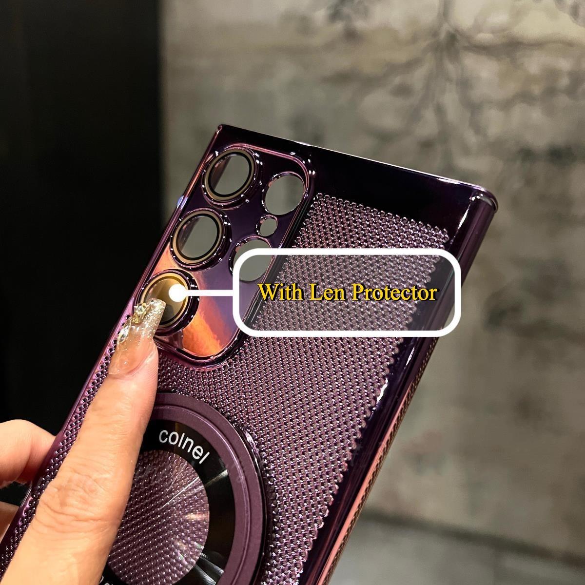 Ultra Slim Plating PC with Len Protector Cooling Phone Case with Metal Kickstand For Samsung S25Ultra S24 S23 S22 S21 Note20Ultra Shockproof Support Wireless Charging Hard Full Cover
