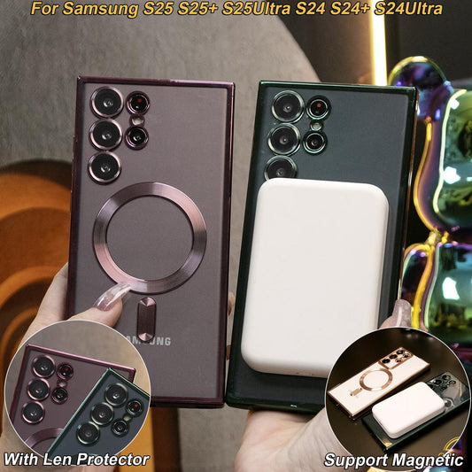 Plating Magnetic Wireless Charge Transparent Soft Phone Case For Samsung S25 S25Plus S25Ultra S24 S24FE S24Plus S24Ultra