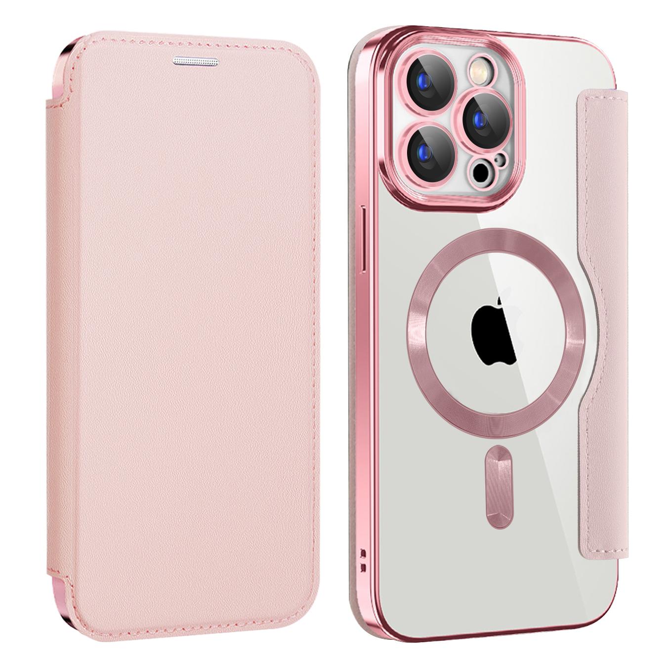 Wireless Charge Case for iPhone 16 15 14 13 Pro Max Magnetic Shockproof Flip Leather Shell Card Slot Hard PC Back Cover