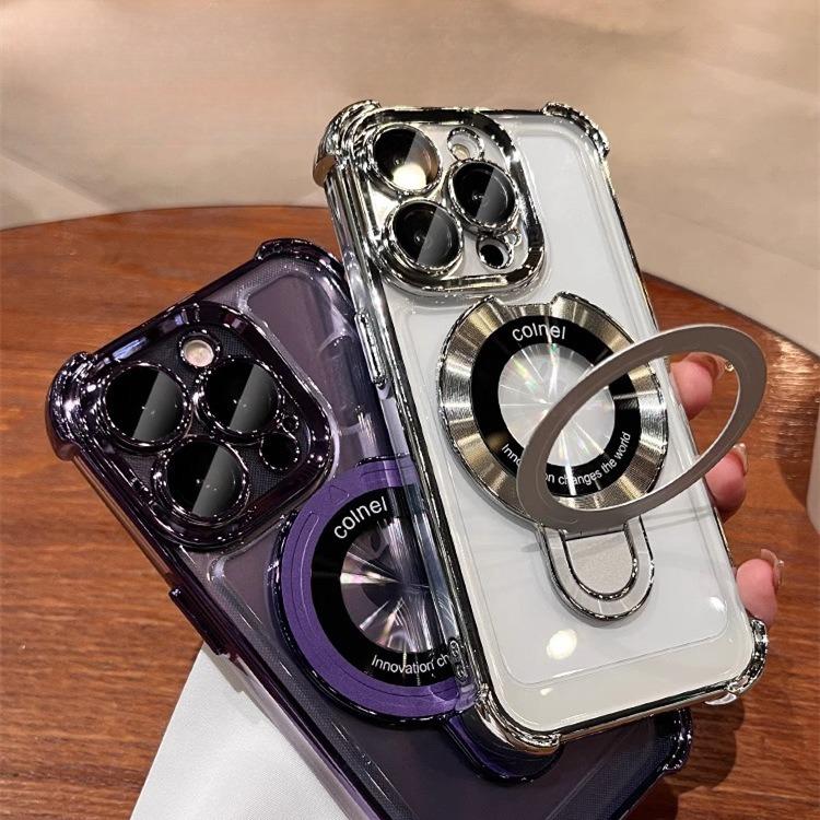 Glitter Plating Acrylic with Len Protector Phone Case with Magnetic Kickstand For iPhone 16ProMax 15 14 13 12 Four Corner Shockproof Hard Full Cover