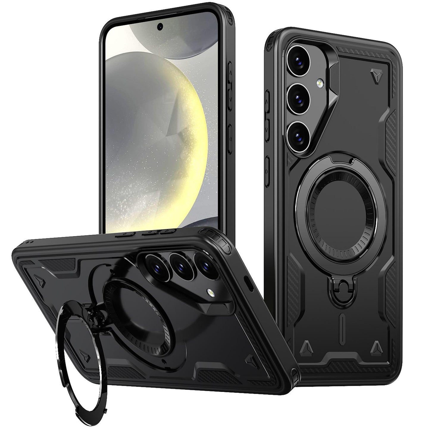 Anti-Dust Anti-Fall Heavy Duty Protection Shockproof Magnetic Phone Case With Rotating Metal Kickstand for Samsung S25Ultra S24 S23FE S23 A06 A05 A16 A15 A25 A35 A55 Bumper Matte Hard Cover