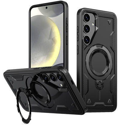 Anti-Dust Anti-Fall Heavy Duty Protection Shockproof Magnetic Phone Case With Rotating Metal Kickstand for Samsung S25Ultra S24 S23FE S23 A06 A05 A16 A15 A25 A35 A55 Bumper Matte Hard Cover
