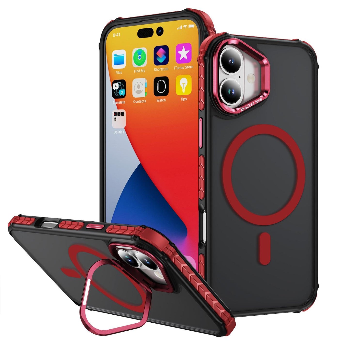 Two-Tone Matte Transparent Anti-Dust Four Corner Anti-Fall Bumper Shockproof Strong Magnetic Phone Case With Metal Camera Kickstand for iPhone 16ProMax 16 15 14 13 12 11 XR Hard Cover