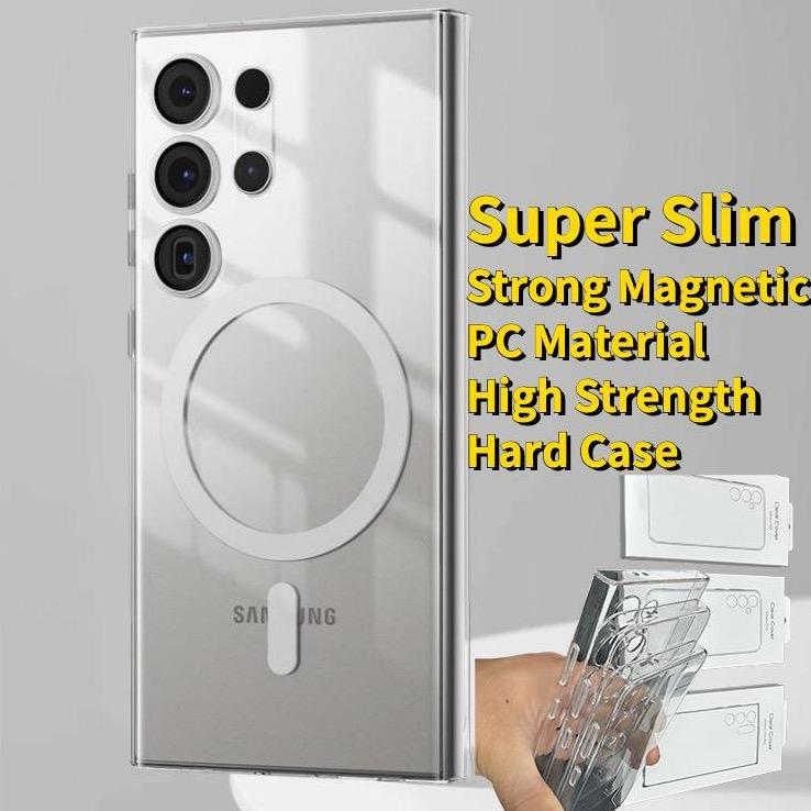 Crystal HD Clear Strong Magnetic Polycarbonate Ultra Hard Protective Shockproof Phone Case for Samsung S25 S25+ S25Ultra S24 S24+ S24Ultra S23Ultra - Precise Camera Cutouts Full Back Cover