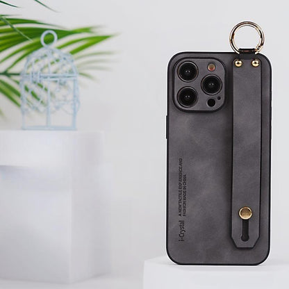 For iPhone 16ProMax 16 15 14 13 12 Case With Wristband, Matte Durable Faux Leather Kickstand Shockproof Phone Case