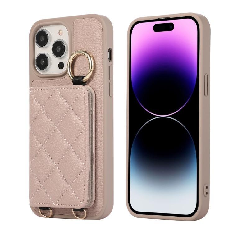 For iPhone 16ProMax 16 15 14 13 12 11 Leather Phone Case with Double Folding Wallet Lanyard, Anti-Fall Card Slot Mirror Ring Kickstand Shockproof Business Hard Full Cover