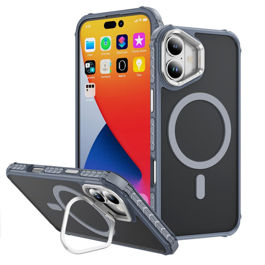 Two-Tone Matte Transparent Anti-Dust Four Corner Anti-Fall Bumper Shockproof Strong Magnetic Phone Case With Metal Camera Kickstand for iPhone 16ProMax 16 15 14 13 12 11 XR Hard Cover