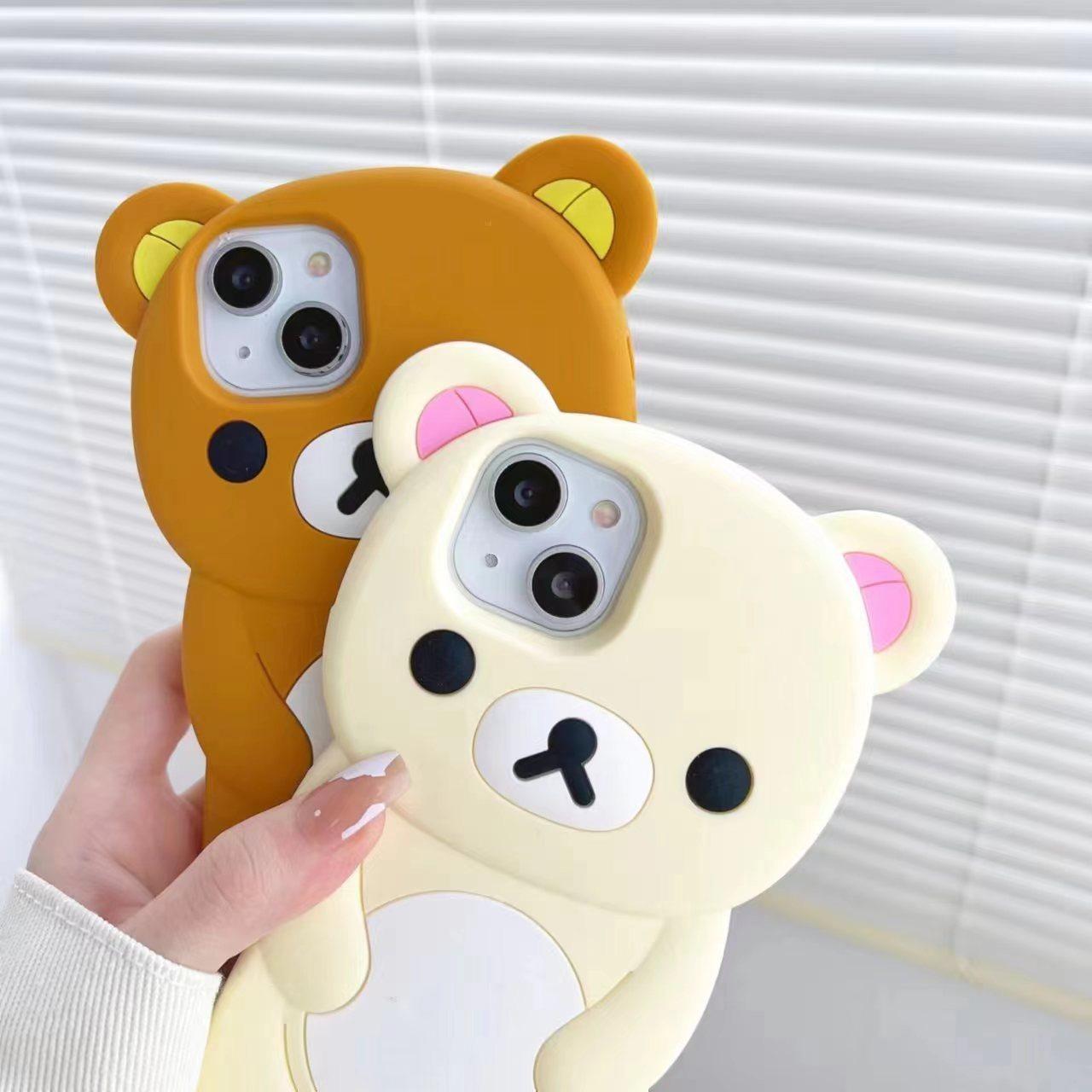 Full Silicone Lovely Bear Protection Shockproof Phone Case For iPhone 16ProMax 15 14 13 12 11 Skin Feel Soft Full Cover