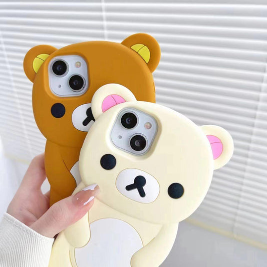 Full Silicone Lovely Bear Protection Shockproof Phone Case For iPhone 16ProMax 15 14 13 12 11 Skin Feel Soft Full Cover