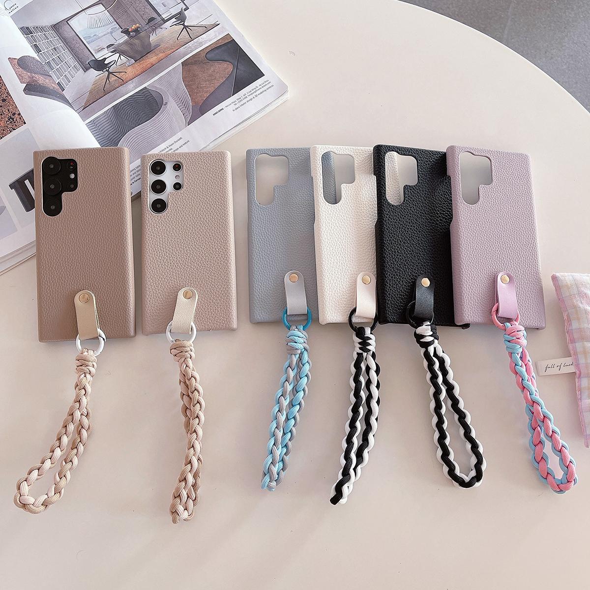 Luxury Wrist Strap Soft Leather Phone Case For Samsung S25 S24 S23 S22 S21 A15 A25 A35 A55 Solid Color Cover