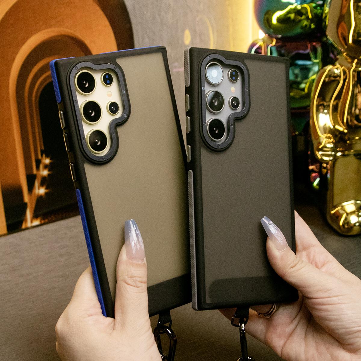 For Samsung S25Ultra S24 S23FE A15 A14 A25 A24 A34 A35 A54 A55 Phone Case, Metal Camera Protection, With Multifunctional Wristband, Elegant Matte Camera Frame Shockproof Bumper Hard Full Cover
