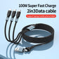 1.2m/2m 100W Super Fast Charge 2in3 Data Cable Support Laptop/Mobile Phone/Tablet USB+Type-c to C+L+C Multi-port Fast Charging Metal Head Nylon Braided Wire