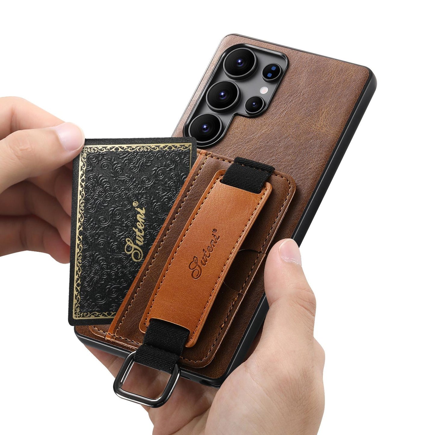 For Samsung S25 S24 S23 S22 Note20 Ultra Plus Phone Case, Smooth Surface Oil Wax Pattern Flip Elasticity Wallet Card Slot Wristband Leather Kickstand Shockproof Phone Case