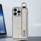 For iPhone 16ProMax 16 15 14 13 12 11 Case With Wristband, Luxury Glitter Durable Faux Leather Kickstand Shockproof Phone Case