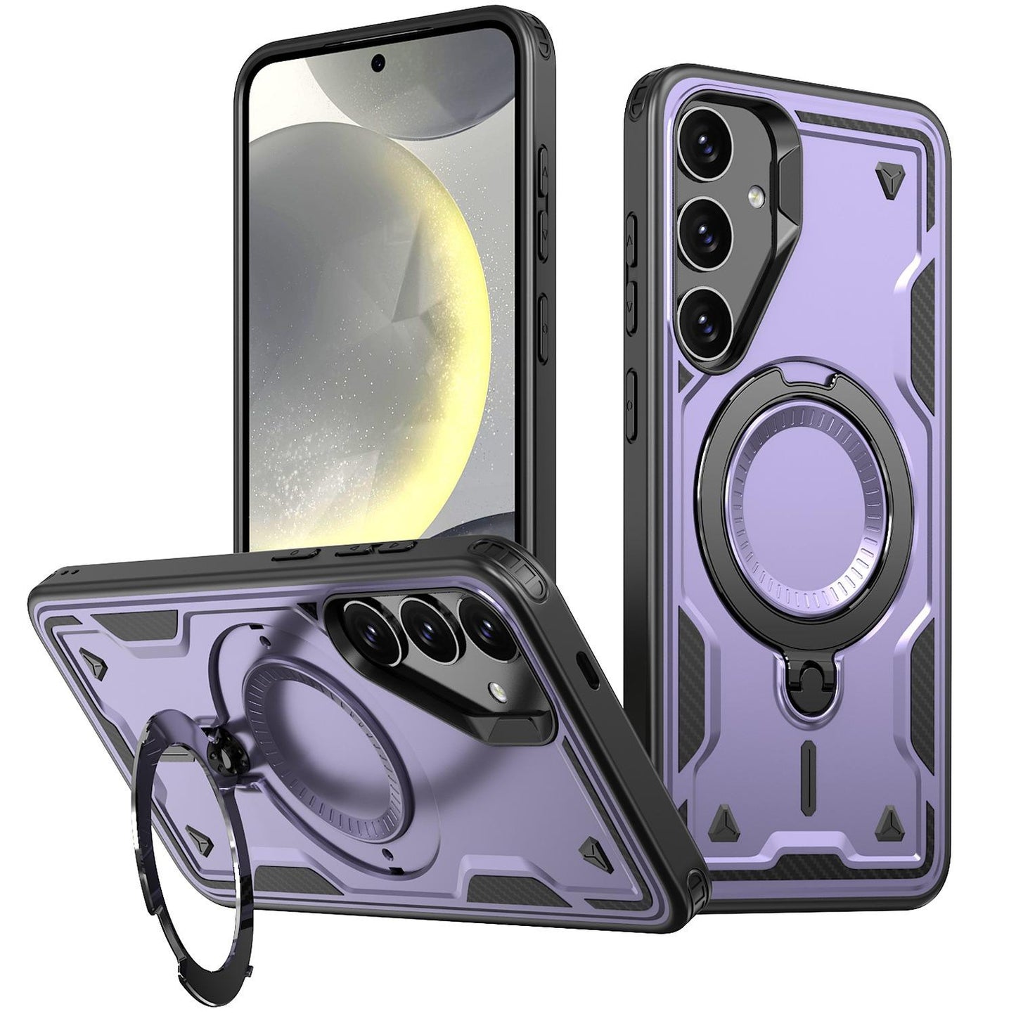Anti-Dust Anti-Fall Heavy Duty Protection Shockproof Magnetic Phone Case With Rotating Metal Kickstand for Samsung S25Ultra S24 S23FE S23 A06 A05 A16 A15 A25 A35 A55 Bumper Matte Hard Cover