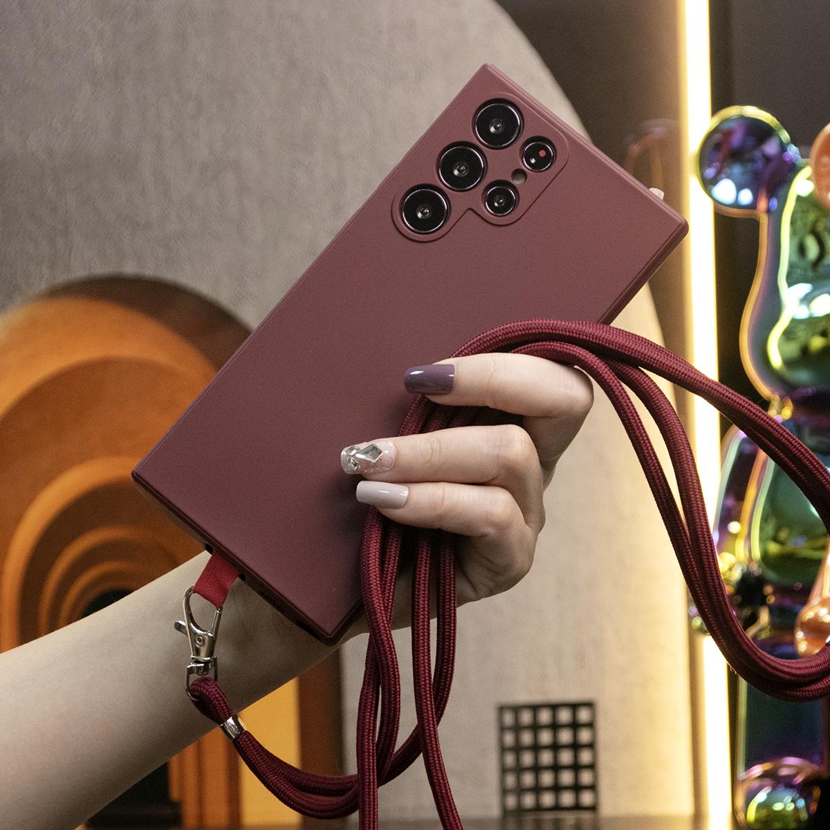 Silicone Matte Phone Case With Woven Lanyard For SamsungS25 S25Plus S25Ultra S24 S24FE S24Plus S24Ultra Camera Protect Soft Cover