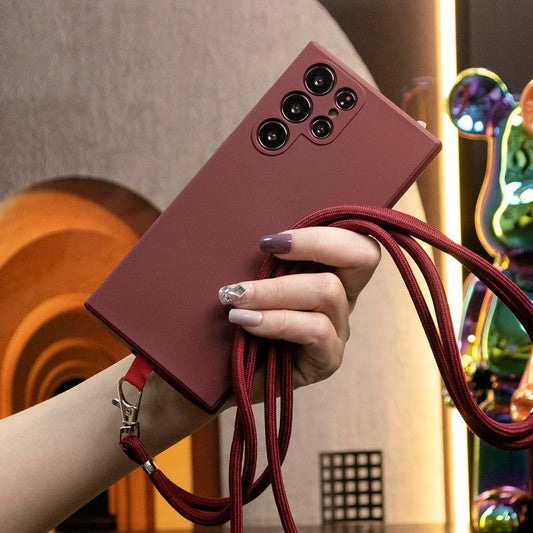 Silicone Matte Phone Case With Woven Lanyard For SamsungS25 S25Plus S25Ultra S24 S24FE S24Plus S24Ultra Camera Protect Soft Cover
