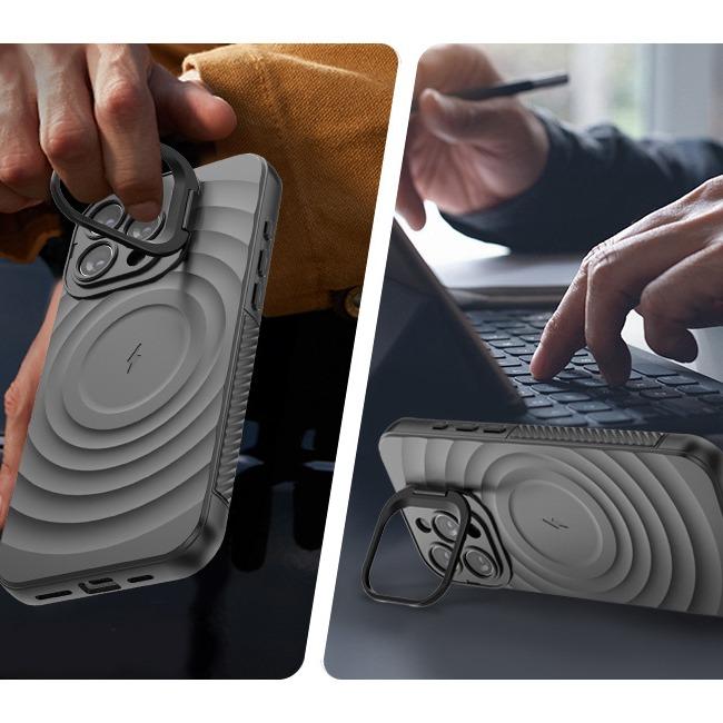 Matte Ripple Pattern Magnetic Phone Case with Camera Kickstand For iPhone 16ProMax 16 15 14 13 Skin Feel Shockproof Soft Full Cover