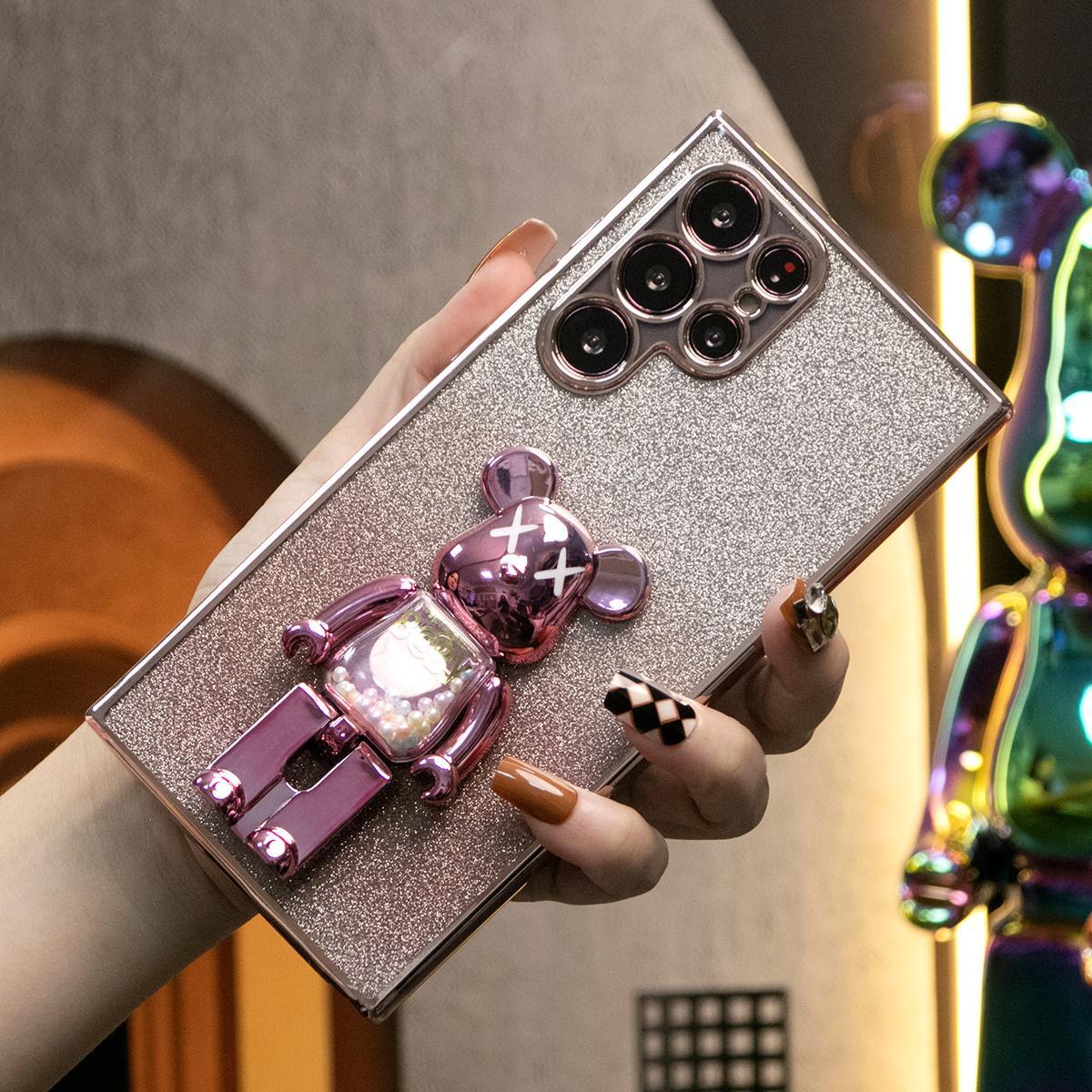 Luxury Plating 3D Candy Bear Glitter Clear Gradient TPU Plating Shockproof Soft Phone Case For Samsung S25 S24 S23 S22 S21 Note20