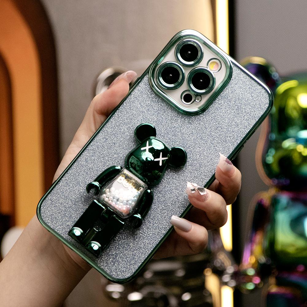 Glitter Electroplated 3D Candy Bear Holder Phone Case For iPhone 16 15 14 13 Pro Max