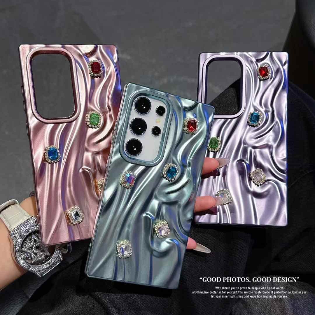 For Samsung S25Ultra S25 S24 A56 A55 A54 A36 A35 A26 A25 A16 A15, Rhinestone Fancy Shape Cool Wrinkled Tin Foil Pattern Plating Hollow Heat Dissipation Case Cooling Soft Back Cover
