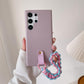 Luxury Wrist Strap Soft Leather Phone Case For Samsung S25 S24 S23 S22 S21 A15 A25 A35 A55 Solid Color Cover