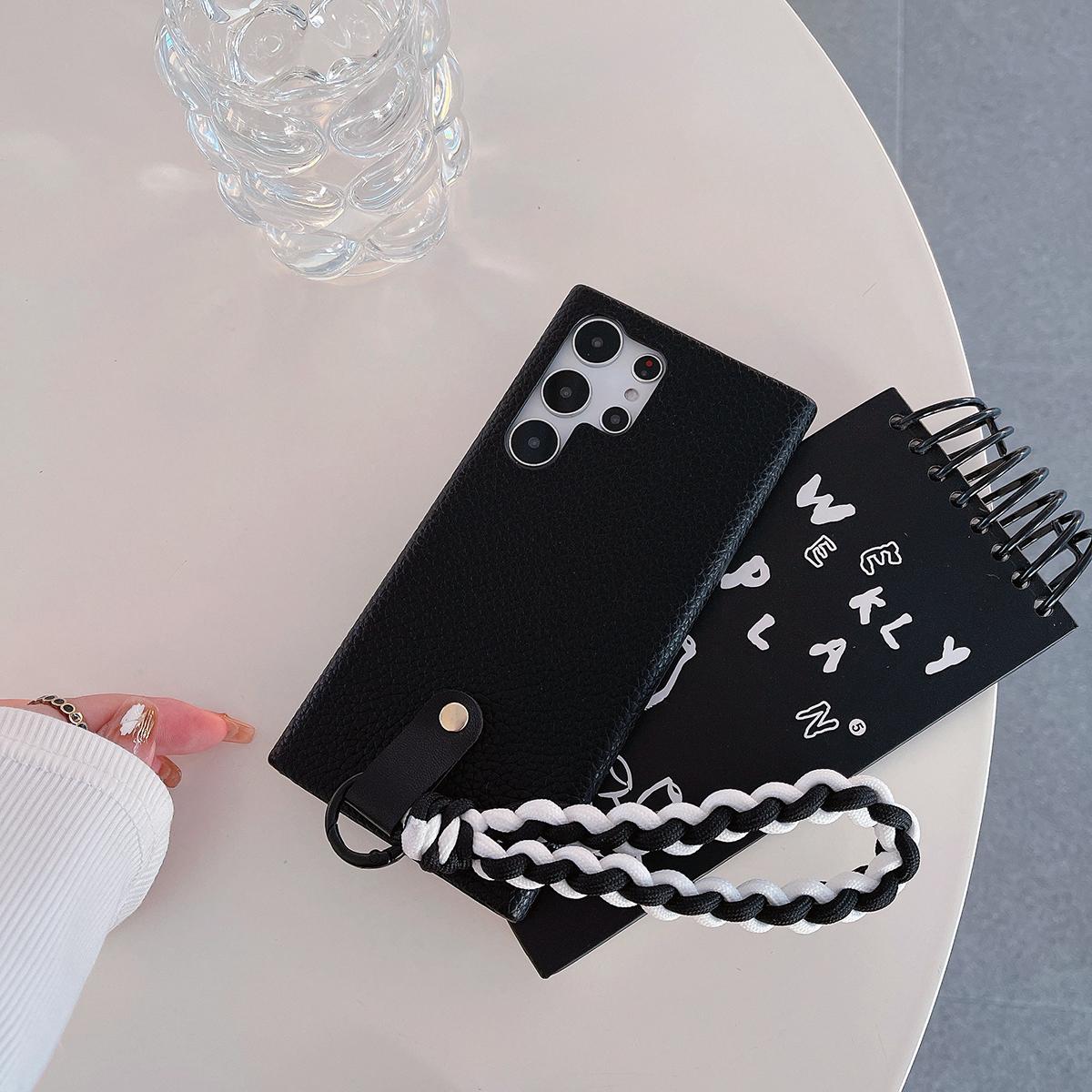 Luxury Wrist Strap Soft Leather Phone Case For Samsung S25 S24 S23 S22 S21 A15 A25 A35 A55 Solid Color Cover