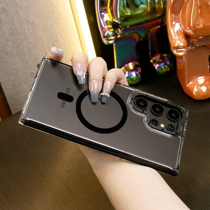 For Samsung S25Ultra S24+ S23FE A14 A15 A16 A24 A25 A34 A35 A54 A55, Clear Dual Color Strong Magnetic Wireless Charging Case Clear Shockproof Metal Camera Frame Bumper TPU Acrylic Hard Cover