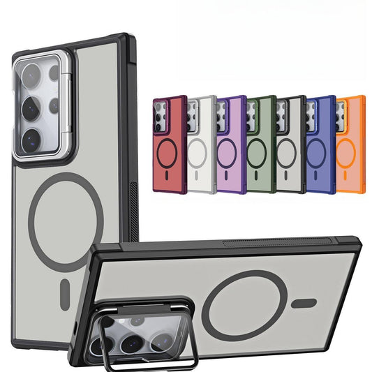 For Samsung S25Ultra S25 S24 S23 S21FE S20FE Strong Magnetic Phone Case, Glass Camera Kickstand Protection, Matte Case Acrylic Four Corner Shockproof Bumper Hand Feel Hard Full Cover