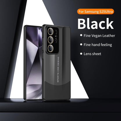 Premium PC Leather Two-tone Len Protector Shockproof Phone Case For Samsung S25Ultra S25 S24 S23 Hard Full Cover