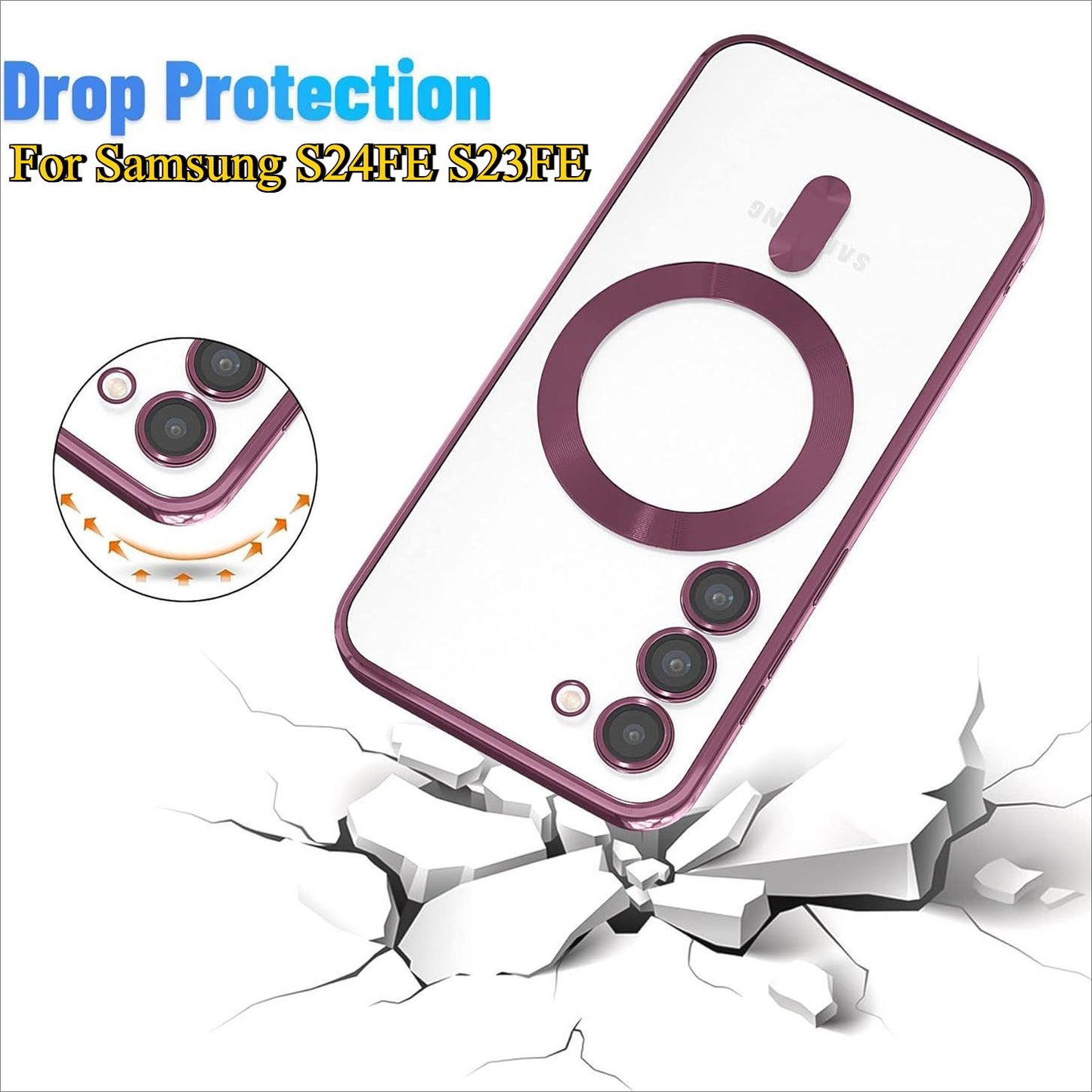 Transparent Magnetic for Samsung S24FE S23FE Case, Electroplated Clear Slim For Samsung S23 FE Phone Case with Camera Protection Shockproof Cover