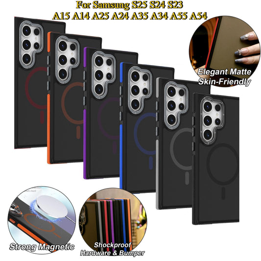 For Samsung S25Ultra S25 S24 S23FE A15 A14 A25 A24 A34 A35 A54 A55 Strong Magnetic Phone Case, Metal Camera Protection, Elegant Matte Case Shockproof Bumper Hard Full Cover