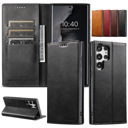 For Samsung S25 S24 S23 S22 Note20 Ultra Plus Phone Case, Smooth Surface Flip Wallet Case For Women Men Durable Faux Card Slot Leather Kickstand Magnetic Clasp Shockproof Phone Case