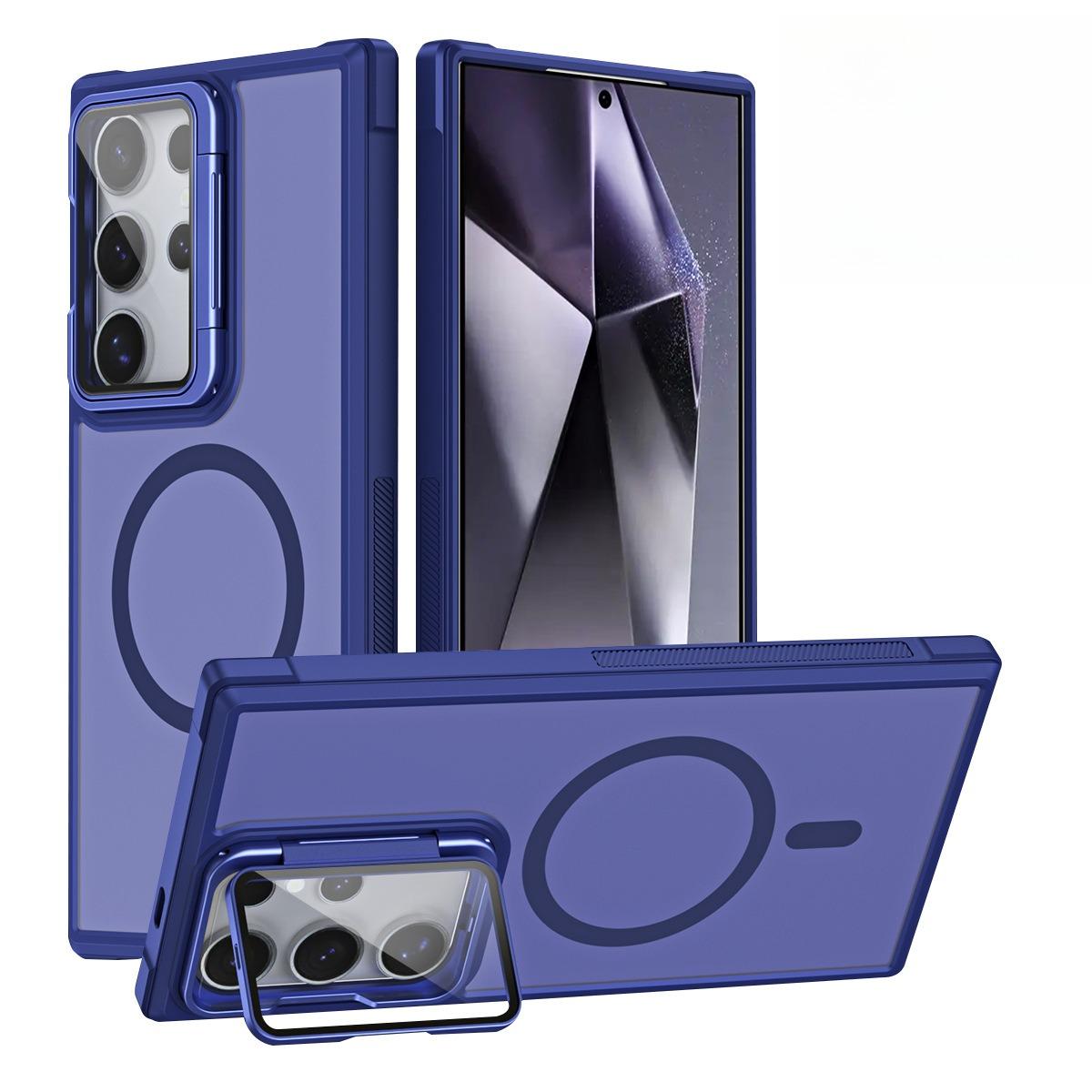 For Samsung S25Ultra S25 S24 S23 S21FE S20FE Strong Magnetic Phone Case, Glass Camera Kickstand Protection, Matte Case Acrylic Four Corner Shockproof Bumper Hand Feel Hard Full Cover