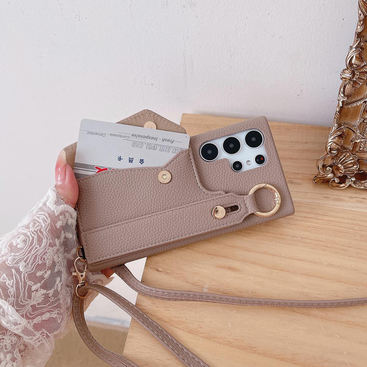 Wrist Strap Crossbody Leather Wallet Case For Samsung Galaxy S25 S25Plus S25Ultra S24 S24FE S24Plus S24Ultra Card Holder Lanyard Cover