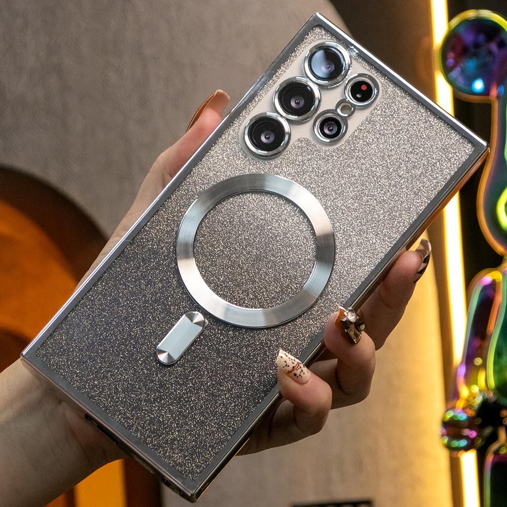 Glitter Gradient Magnetic Wireless Charge Transparent Soft Phone Case For Samsung A15 A25 A35 A55