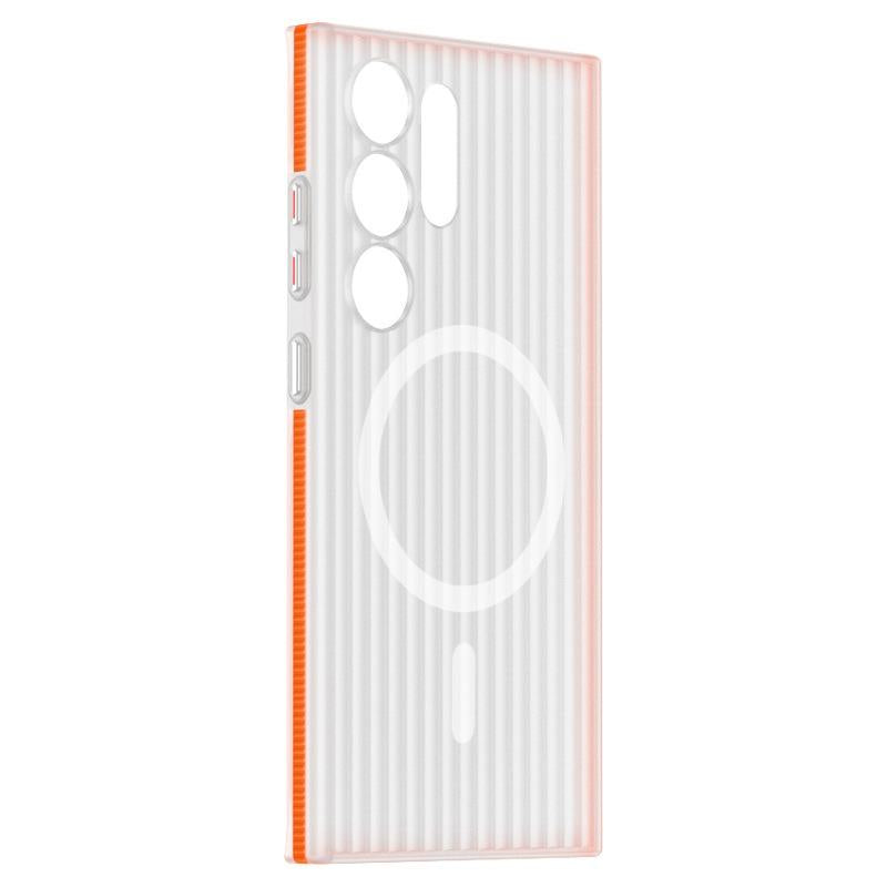Corrugated Grille Magnetic Hard Polycarbonate Ultra-Thin Light Shockproof Phone Case with Bumper Strip for Samsung S25Ultra S24 S23 Matte Frozen Fog Thin High Transparency Full Cover