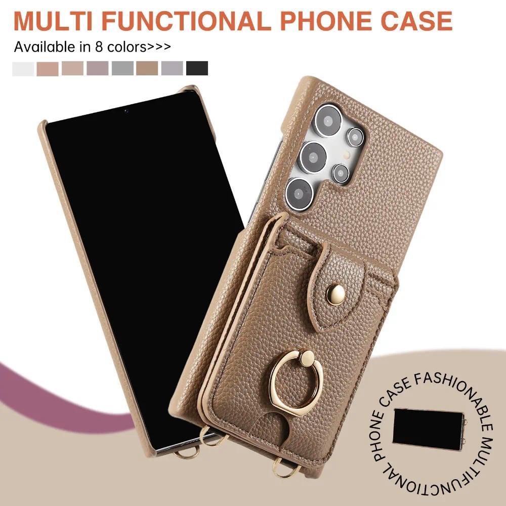 Crossbody Mirror Wallet with Card Holder Phone Case for Samsung Galaxy S25 S24 S23 S22 Ultra Plus S24 FE Back Cover