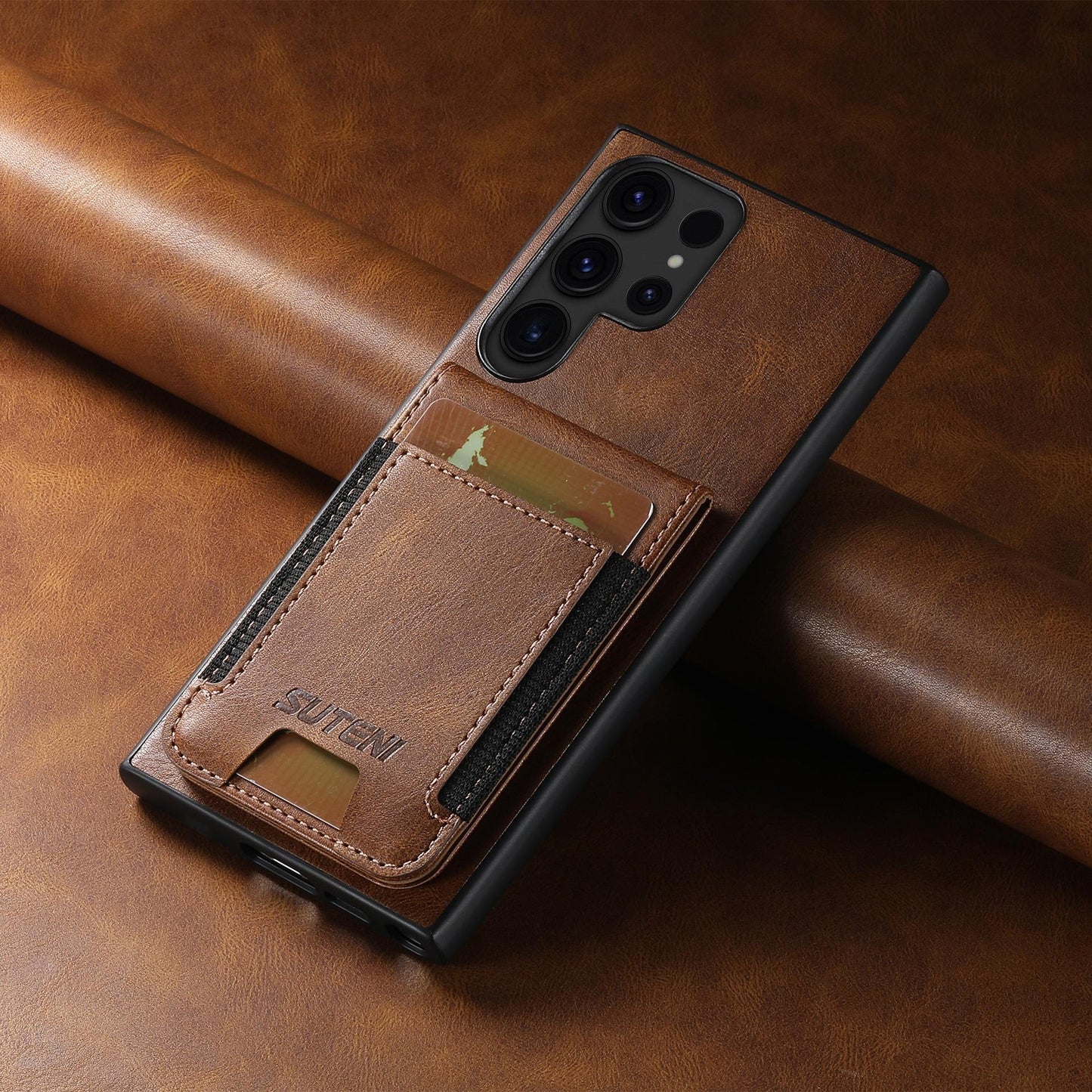 For Samsung S25 S24 S23 S22 Note20 Ultra Plus Phone Case, Smooth Surface Oil Wax Pattern Flip Elasticity Wallet Card Slot Leather Kickstand Magnetic Clasp Shockproof Phone Case