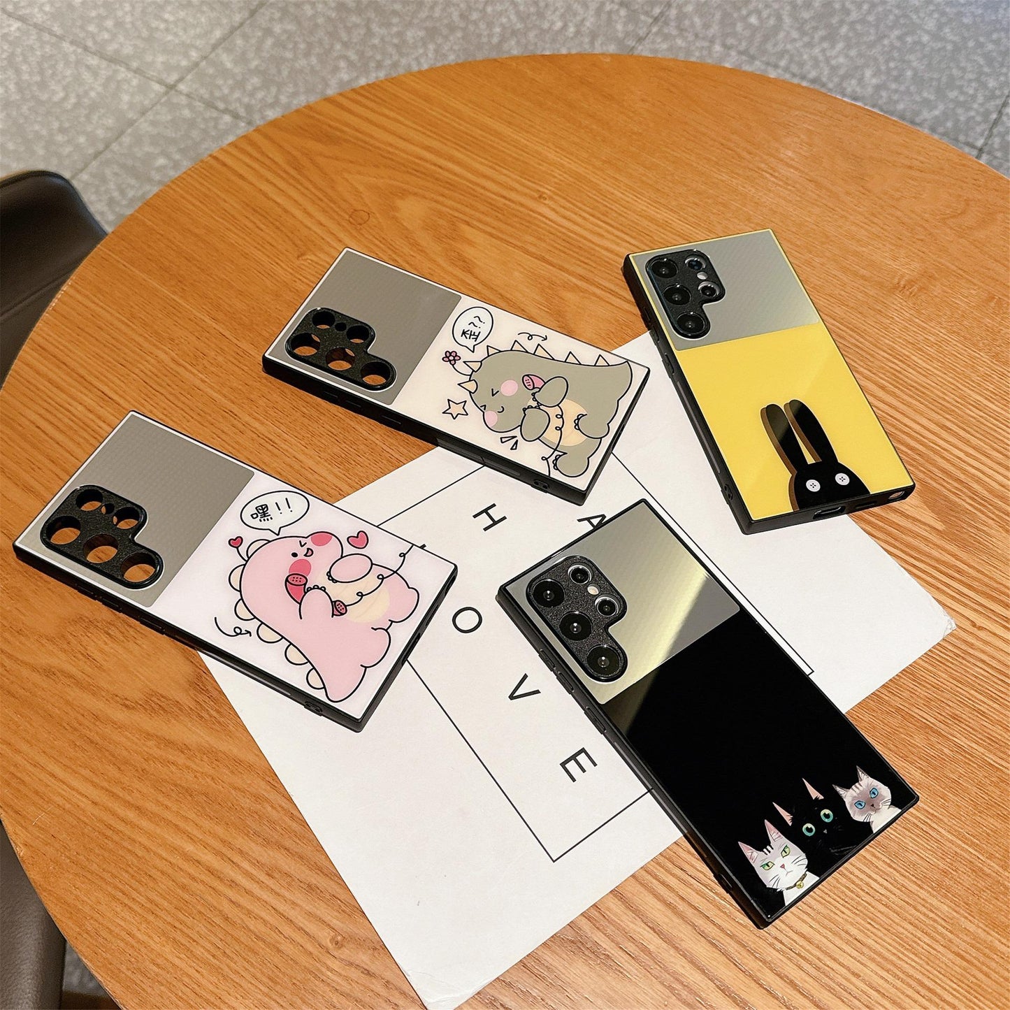 For Samsung S25Ultra S25 S24 S23 S22 S21 Phone Case, Luxury Glitter Rabbit Dinosaur Cat Mirror Cartoon Plating Acrylic, Camera Protection Hard Full Cover