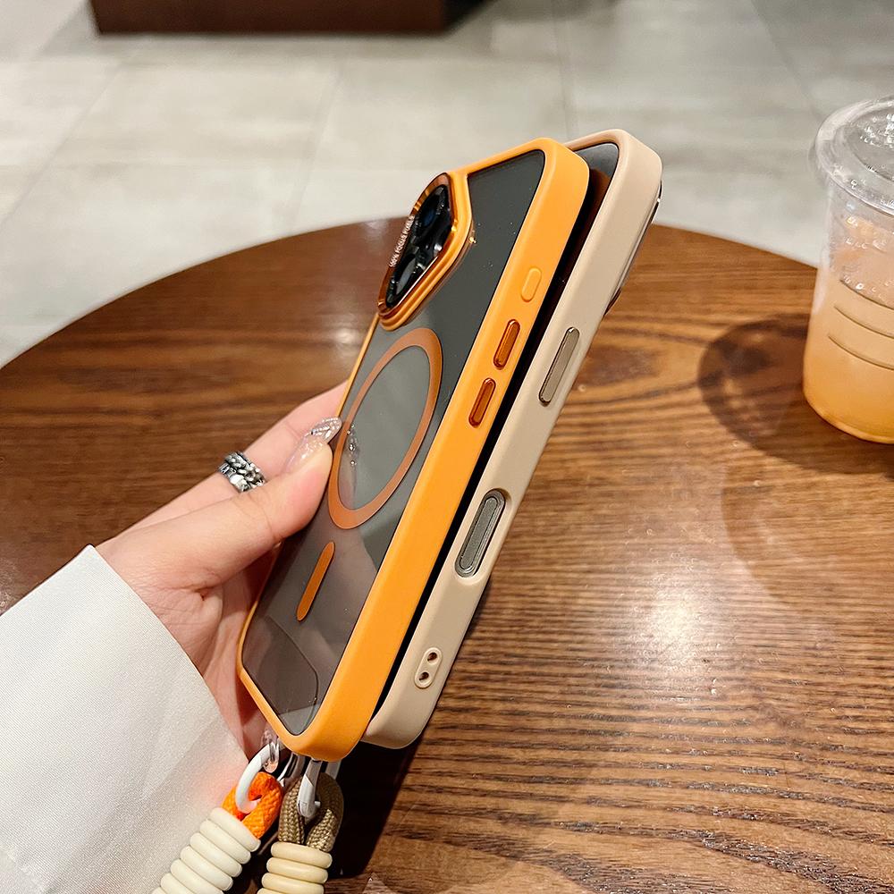 Colorful Crystal High Definition Clear Magnetic Phone Case with Woven Wristband For iPhone 16ProMax 16 15 14 13 12 11 Pro Max Plus Transparent HD Len Protection Hard Full Cover
