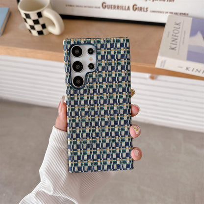 For Samsung S25Ultra S24 S23 S22 Phone Case, Simple Gradient Grid Mosaic Woven Pattern Fabrics Shockproof Hard Full Cover