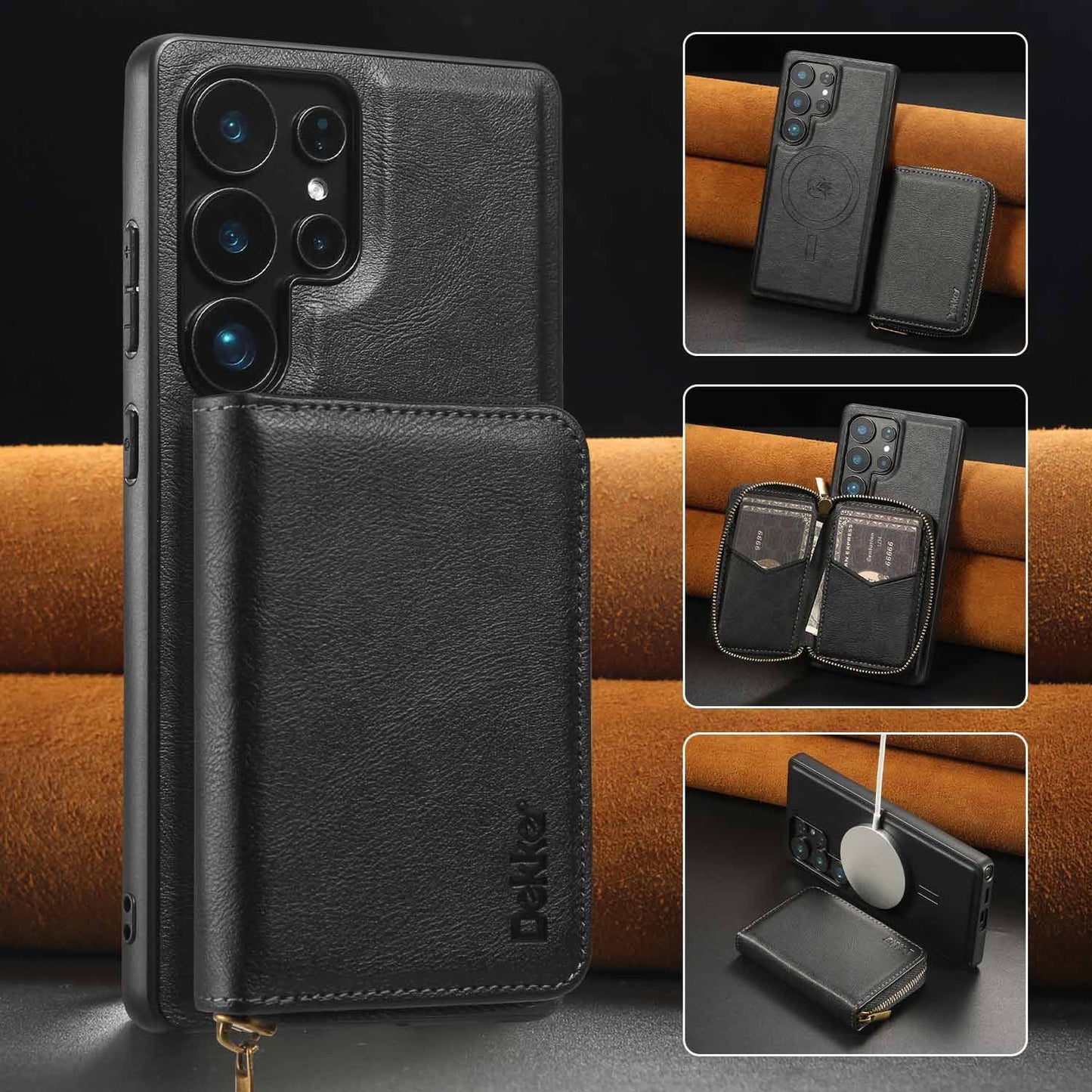 For Samsung S25 S24 S23 A16 A15 A36 A35 A56 A55 A53 Leather Phone Case with Strong Magnetic Wallet, Anti-Fall Card Bag Kickstand for Magsafe Shockproof Business Hard Full Cover