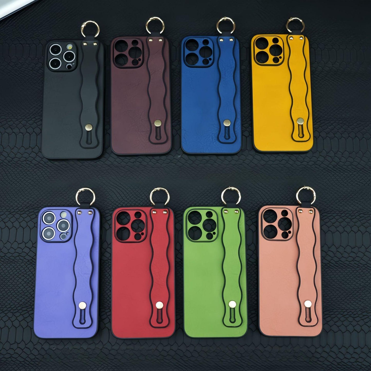For iPhone 16ProMax 16 15 14 13 12 Case With Wave Wristband, Luxury Durable Faux Leather Kickstand Shockproof Phone Case