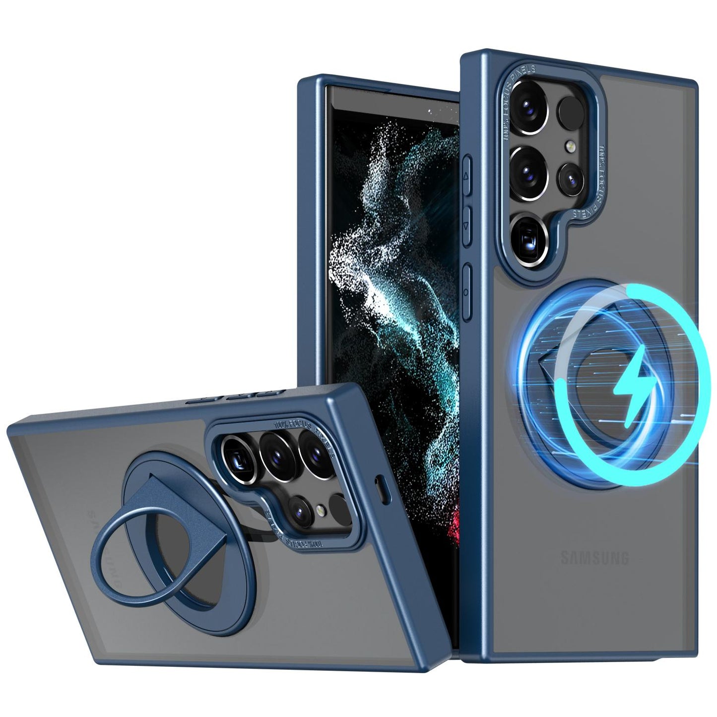 Matte Ring KickStand Metal Frame Magnetic Wireless Charging Acrylic Phone Case For Samsung S24Ultra S24 S23Ultra S23FE S23 S22 plus Case Magnetic Shockproof Hard Full Cover