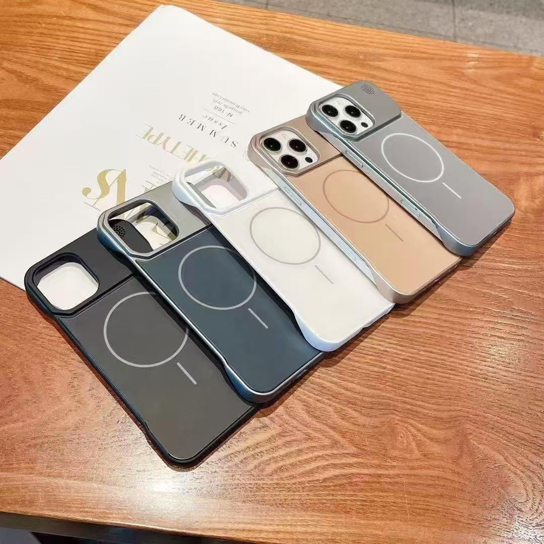 Aromatherapy Frameless Heat Dissipation Aluminium Alloy Strong Magnetic Len Protection Phone Case For iPhone 16ProMax 15 14 13 12 11, Skin Feel Shockproof Hard Full Cover